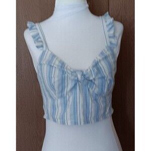 Express Cropped Cami S Summer Blue White Stripe Ruffles New w/Tags